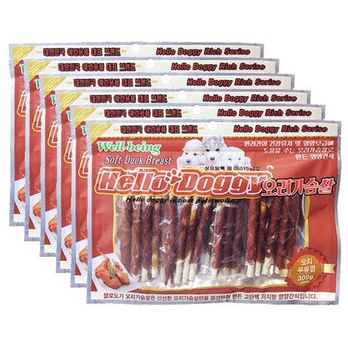 펫더맨 헬로도기 애견간식 300g 대용량 강아지간식, 헬로도기 오리 우유껌 300g, 6개