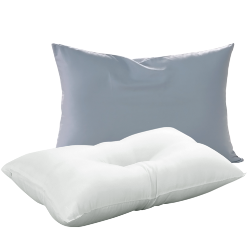 까사리빙 베개솜세트 44 - 네모라인 스마일 순면 베개커버+경추 베개솜세트, 그레이+경추베개솜