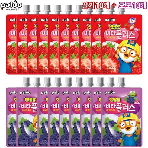 팔도 뽀로로 비타플러스(100ml)-어린이비타민음료, 딸기맛+포도맛, 100ml, 20팩