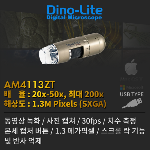 디노라이트 - 디노라이트 USB 전자 현미경 AM4113ZT, 200배, 1개