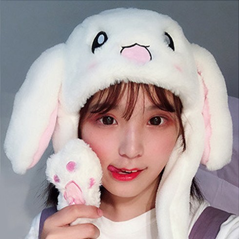 2023년 가성비 최고 움직이는토끼모자 - A1.토끼모자 움직이는귀 동물모자 토끼 귀쫑긋 인사템 화이트&핑크