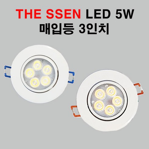 THE SSEN LED 일체형 다운라이트 3인치 5W 화이트 매입등, 전구색, 1개