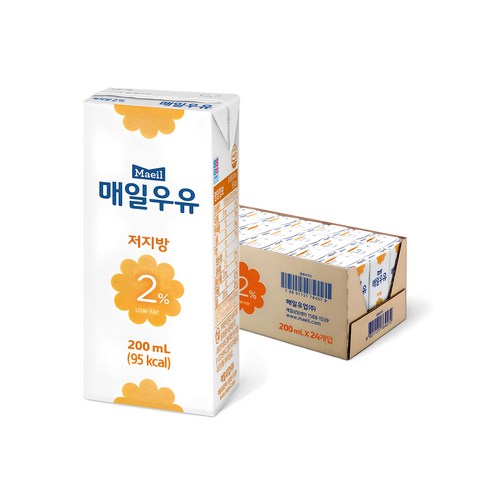 매일유업 저지방 2% 우유, 200ml, 24개