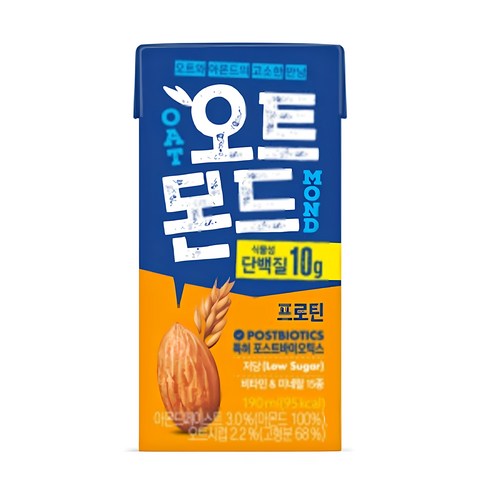 [지노앤코]롯데칠성 오트몬드 프로틴 190ml 오트 아몬드 저당 단백질 두유 간식 음료, 15개 단백질음료