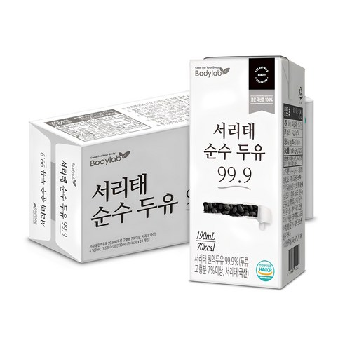 바디랩 서리태 순수 두유 99.9, 190ml, 24개