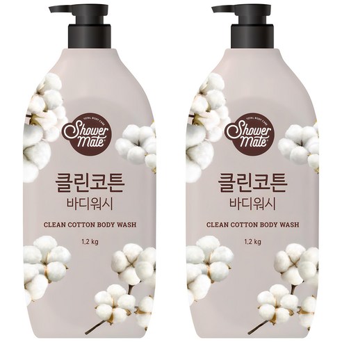 샤워메이트 클린코튼 바디워시 목화솜향, 1200g, 2개