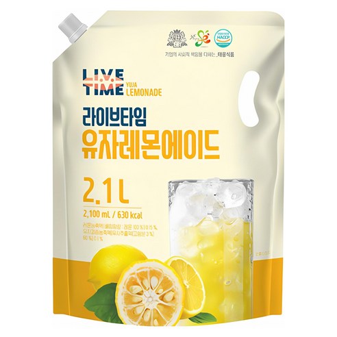 [태웅식품본사] 라이브타임 유자레몬에이드, 2.1L, 1개