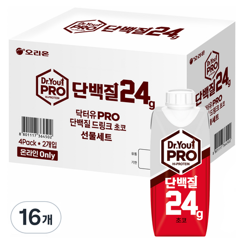 닥터유 프로 단백질 드링크 초코 선물세트, 250ml, 16개