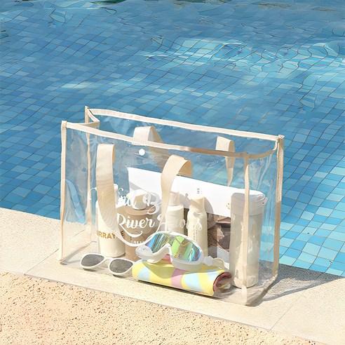 아싸레 대용량 투명 방수 비치백, 아이보리