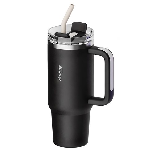 에코럭키 스트로우 빅 텀블러 1250ml 대용량 스텐 진공 보온 보냉, 스트로우 빅 텀블러-블랙, 1개