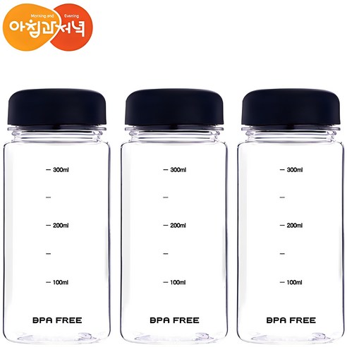 아침과저녁 눈금표시 국내산 트라이탄 마이보틀 블랙, 350ml, 3개