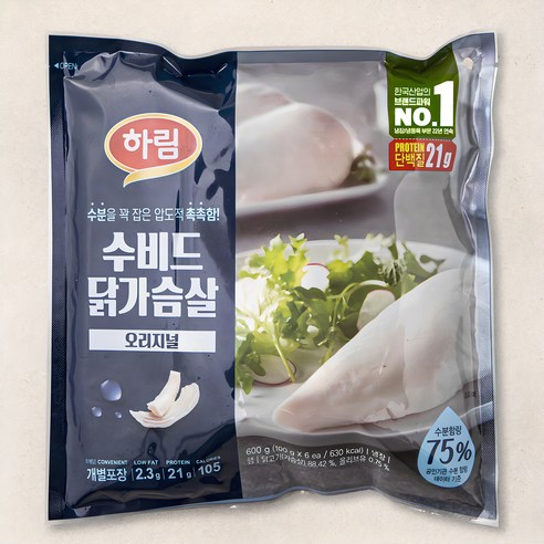 하림 수비드 닭가슴살 오리지널 6개입, 600g, 1봉 
축산/계란