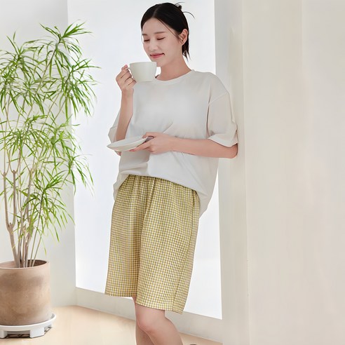 커플용 요루체크 포슬 파자마 5부 잠옷 바지