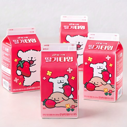 빙그레 딸기타임 가공유, 500ml, 4개