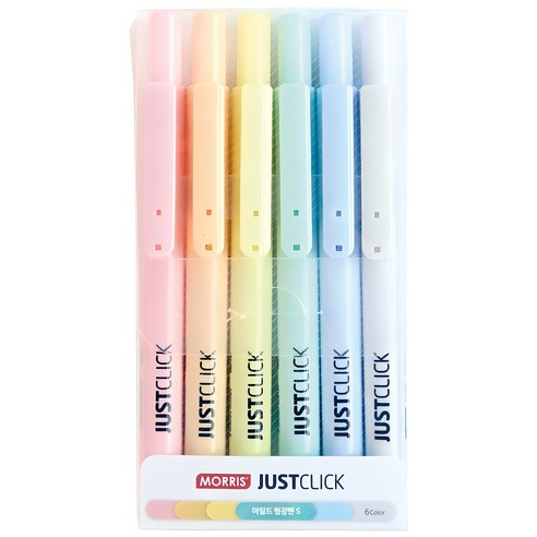 모리스 저스트 클릭 마일드 형광펜 6p 세트 S, Yellow, Orange, Pink, Mint, Navy, Gray, 1세트