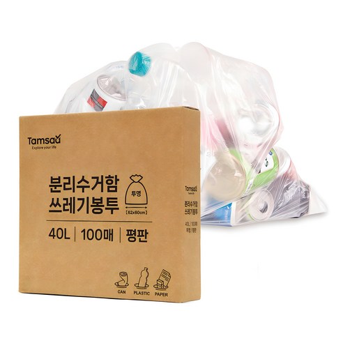 탐사 분리수거 쓰레기봉투 평판 투명, 40L, 1개