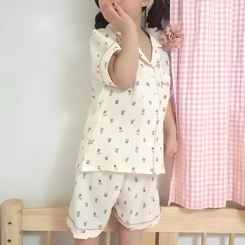 우주아이 여아용 엄마랑 반팔 잠옷 상하 세트