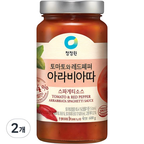 대상 청정원 아라비아따 스파게티 소스, 600g, 2개