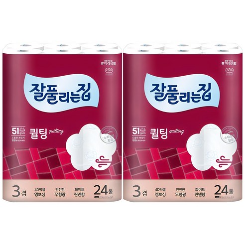 잘풀리는집 퀄팅 3겹 고급롤화장지, 30m, 24개입, 2개 화장지/물티슈