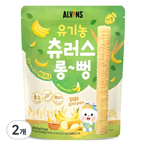 엘빈즈 유아용 츄러스 롱뻥 STEP1, 바나나맛, 30g, 2개