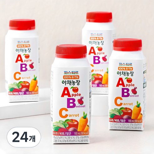 파스퇴르 유기가공식품 인증 야채농장 ABC 과채 주스, 190ml, 24개 
생수/음료