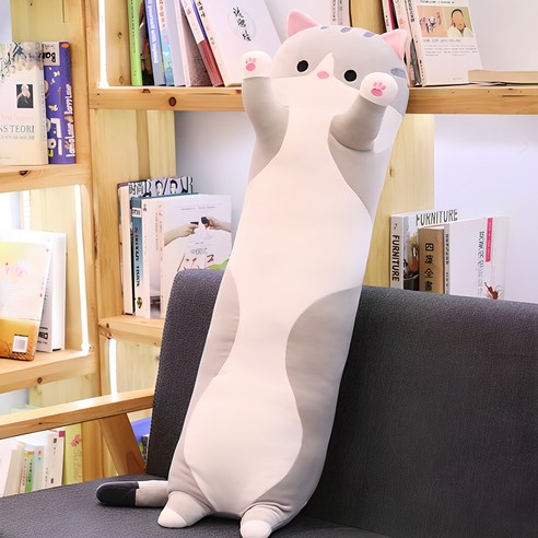 네이처타임즈 안고자는 긴 고양이 인형 베개, 그레이
