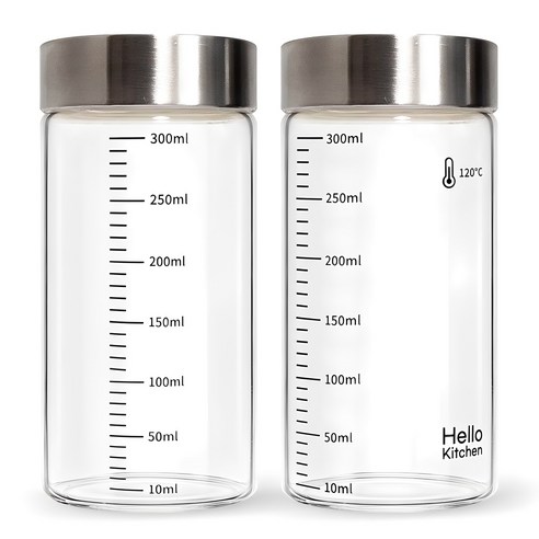 헬로키친 내열유리 눈금 유리병, 300ml, 2개