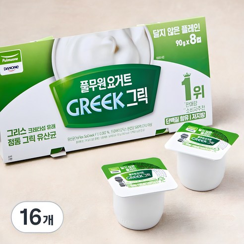 풀무원다논 그릭 달지않은 플레인 요거트, 90g, 16개