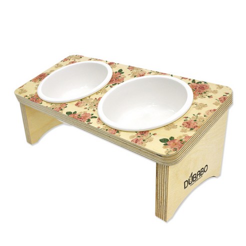 두바보 내츄럴 소형 2구 애견식탁 14cm, 빈티지 꽃무늬, 1개