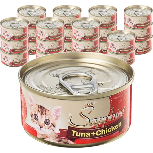 사파이어 그레이비 고양이 간식캔, 참치 + 치킨맛, 24개