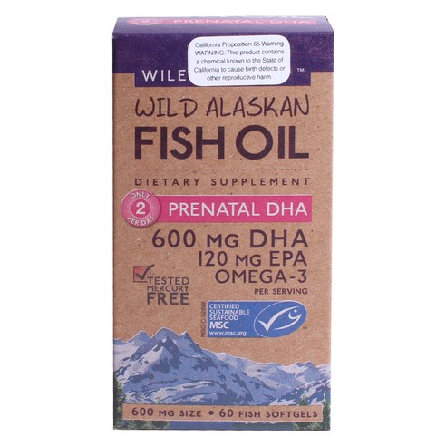 와일리즈파이니스트 어유 프리네이탈 DHA 600mg 피쉬 소프트젤 글루텐 프리 무설탕, 60개입, 1개