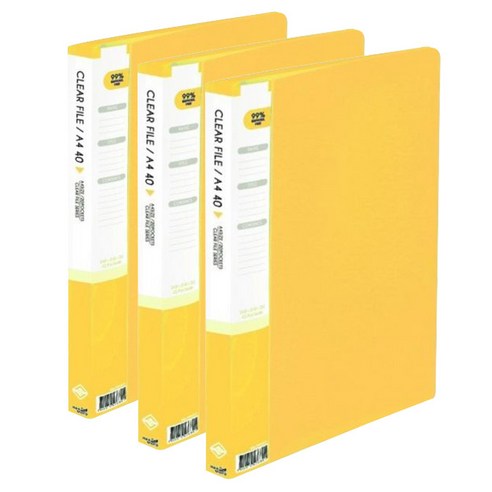 희망사무포인트 A4 클리어 파일 40매입, 노랑, 3개