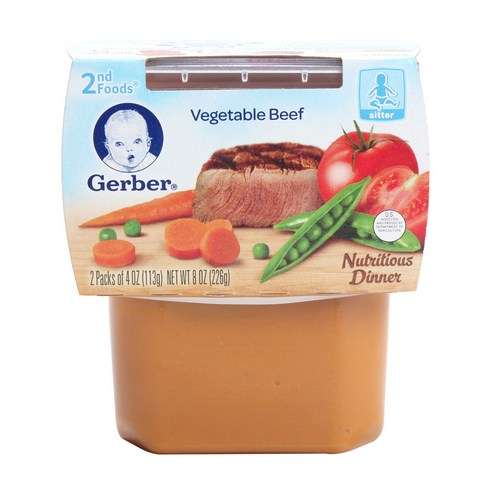 Gerber 2단계 어린이 식품 113g 2개입, 베지터블 비프(Vegetable Beef), 1개, 226g