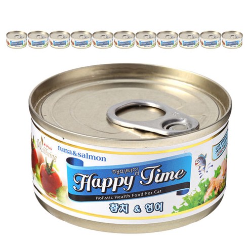 해피타임 참치+연어 고양이캔 80g * 12캔, 참치 + 연어 혼합맛, 12개