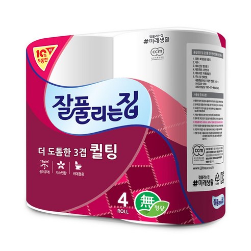 잘풀리는집 더도톰한 3겹 퀼팅 롤화장지 25m, 4롤, 5개