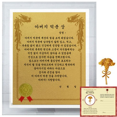럭키심볼 크리스탈 감사패 8G 아버지 덕분상 + 24K골드 카네이션 전자파 스티커