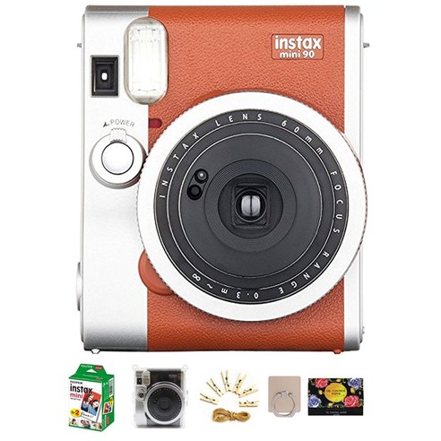 인스탁스 미니 90 즉석카메라 + 폴라케이스 세트, 1세트, 인스탁스 미니 90 브라운 카메라 + 기본 구성품 + 미니필름 20p + 폴라케이스 + 포토라인 + 스마트링 랜덤발송 + 기름종이 25p 랜덤발송