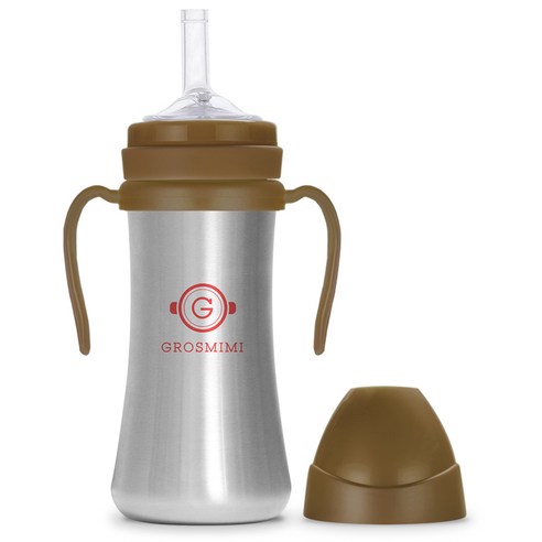 그로미미 스테인레스 유아 빨대컵 200ml, 골드 브라운, 1개
