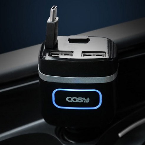 안전하고 편리한 충전을 제공하는 코시 QC3.0 USB 2포트 차량용 자동감김 급속 충전기 타입C