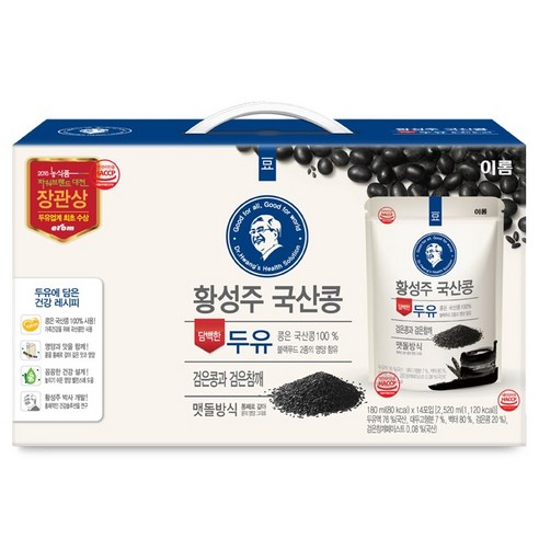 이롬 황성주 국산콩 담백한 두유 검은콩과 검은참깨, 180ml, 14개