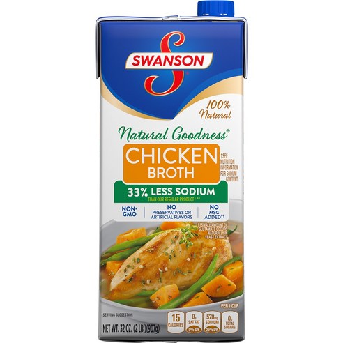 Swanson 치킨 브로스 33% 레스 소듐, 907g, 1개