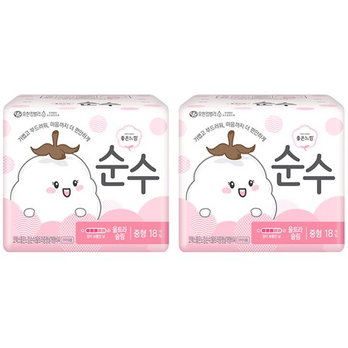좋은느낌 순수 울트라 중형 생리대 날개형, 18매입, 2개