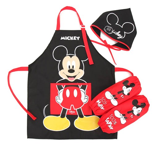디즈니 유아동용 미키마우스 방수 토시 두건 앞치마 3종 세트