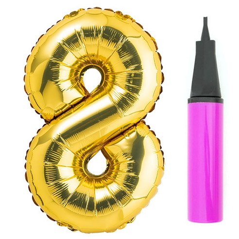 파티팡 숫자 은박풍선 대 골드 + 풍선용 손펌프 세트, 8, 1세트