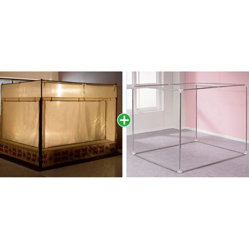 알뜨리 사각 난방텐트 세트 커튼형 텐트 베이지 + 스텐봉 그레이