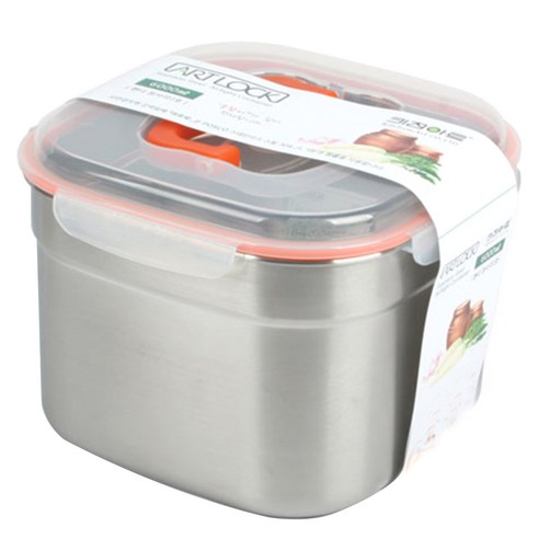 키친아트 스텐 밀폐용기 아트락 핸디 정사각 2호, 6L, 1개