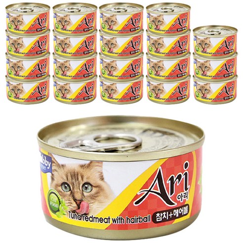 테비토퍼 아리 고양이 간식캔 생선 80g, 참치 + 헤어볼, 24개