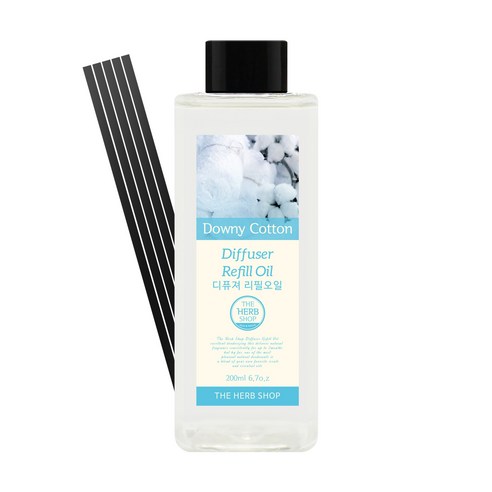 더허브샵 사각 DIY 디퓨저 리필오일 + 섬유 스틱 5p + 공병 스티커 2p 세트, 다우니 코튼, 200ml