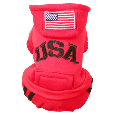 블럭마트 반려동물 USA 후드티, 레드