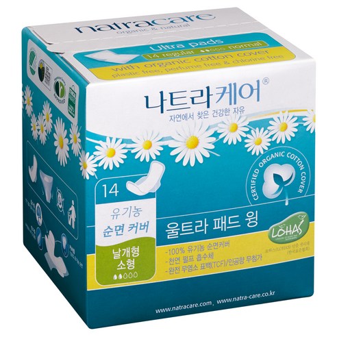 나트라케어 내추럴 울트라 패드 윙 소형 생리대 날개형, 14개입, 1개